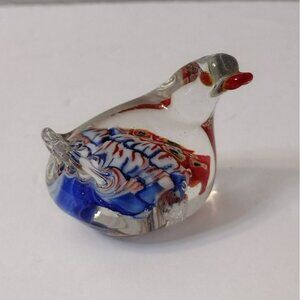 Millefiore Art Glass Bird Figurine, Murano Style Paperweight Handblown Red Blue